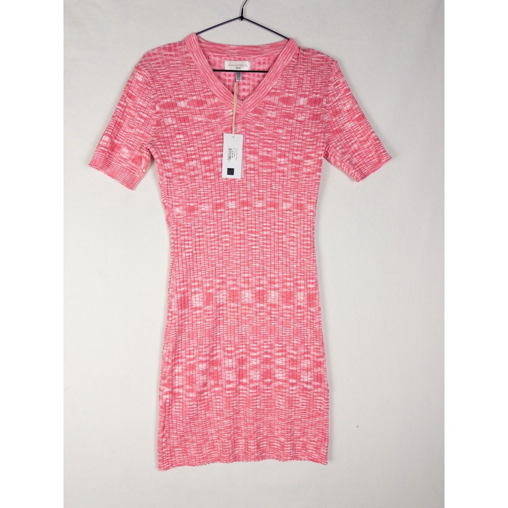 NWT Gianni Feraud T-Shirt Dress Womens 8 Pink Ribbed Knit V Neck Knee